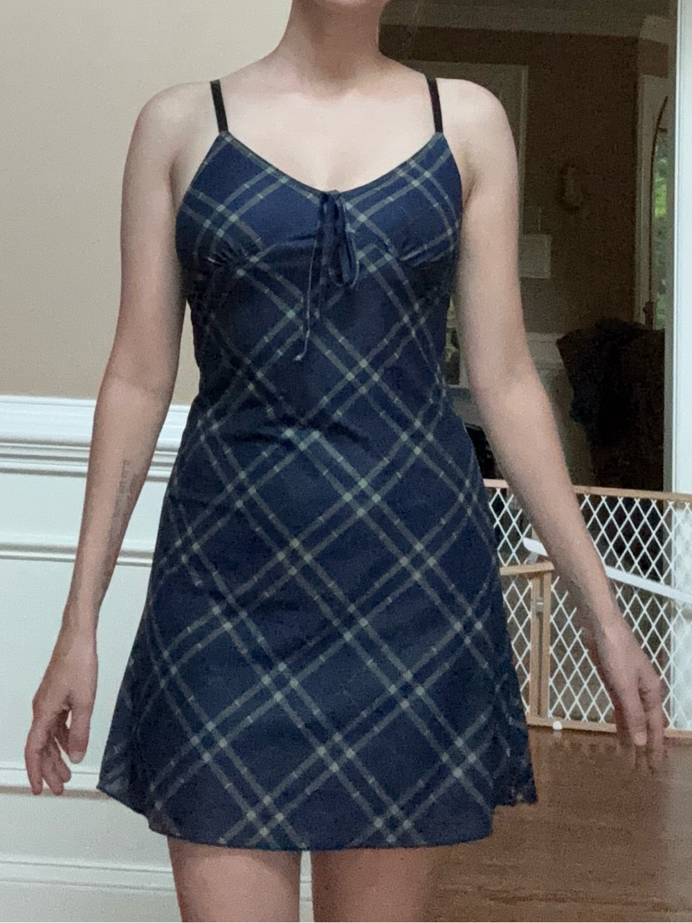 Navy Plaid Slip Dress